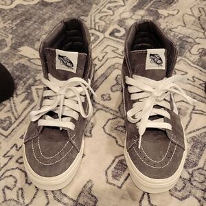 Vans High-Top Suede Sneakers in Gray with White Laces